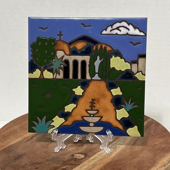 Pacific Blue Tile California Mission SAN JUAN CAPISTRANO Hand Painted Art Trivet - Picture 1 of 7